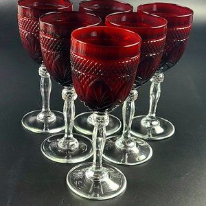 Vintage-Set of 6 - Water Goblet Antique Ruby by CRISTAL D'ARQUES-DURAND